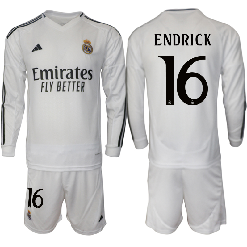 Men 2024-2025 Club Real Madrid home Long Sleeves White #16 Soccer Jersey